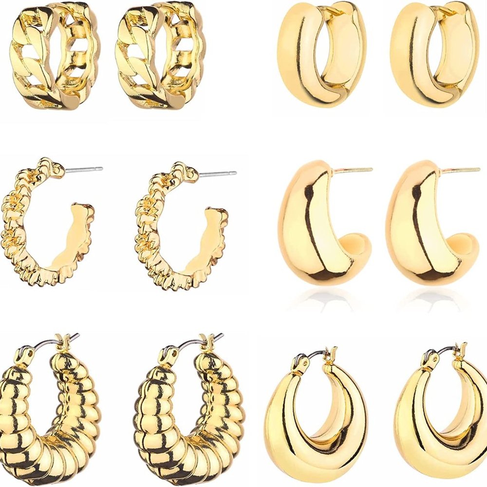 Women, 14K Gold Plated Twisted Huggie Hoop Earring Hypoallergenic, Thick Open - Picture 1 of 1